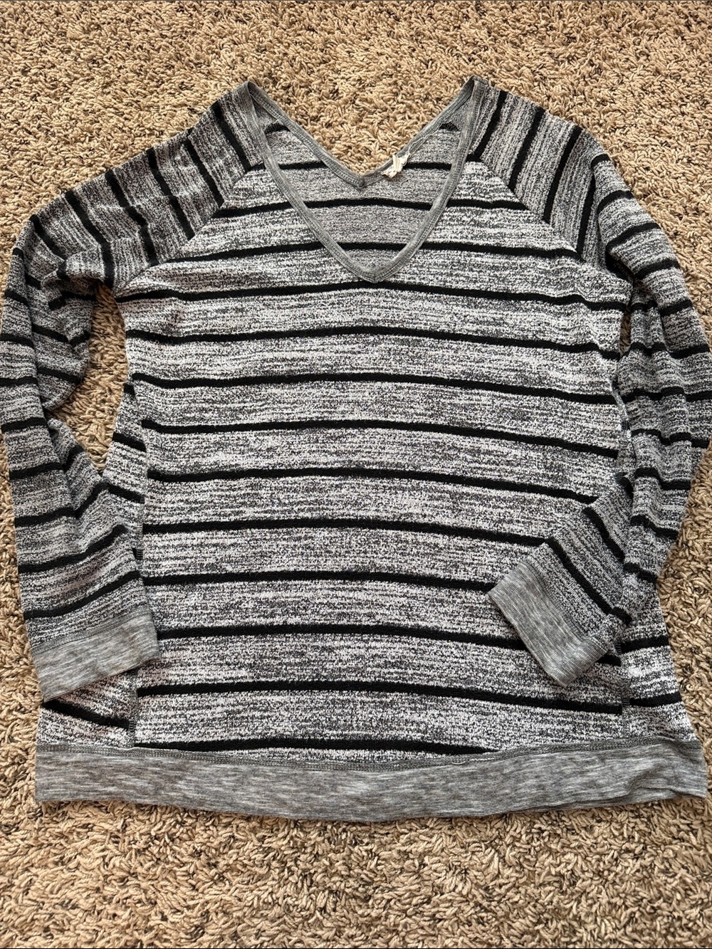 Hem & Thread Black and Gray Striped V-Neck Pullover